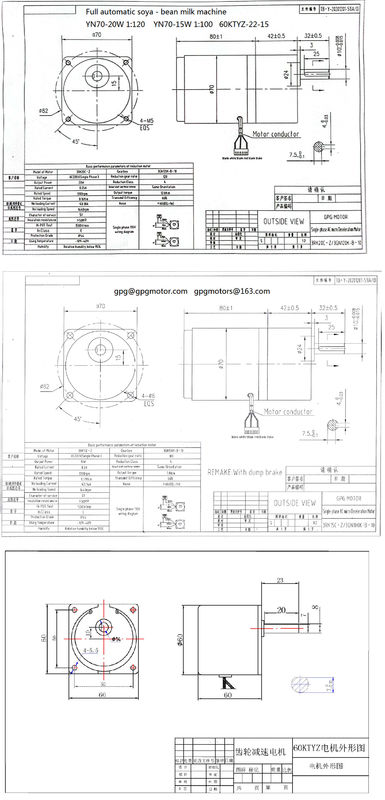Soya Fasulyesi Süt Makinesi için YN70-20 70JB20G10 3 Fazlı Küçük Ac Dişli Motor
